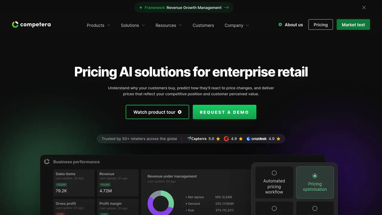 Homepage preview of Competera, captured Jul 29, 2026