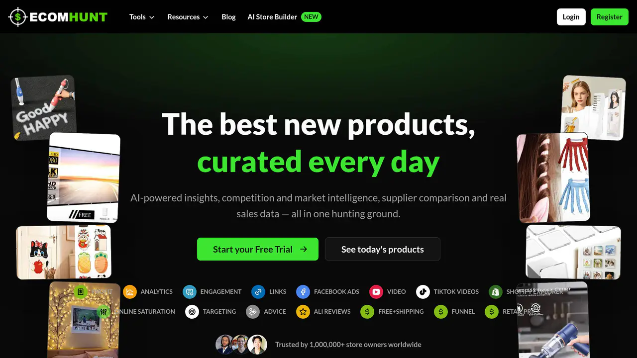 Homepage preview of Ecomhunt, captured Aug 31, 2026